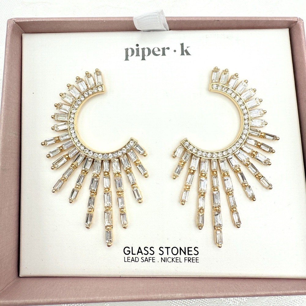 Piper‎ K Large Glass Stone C-Shaped Starburst Fan Wing NIB Earrings